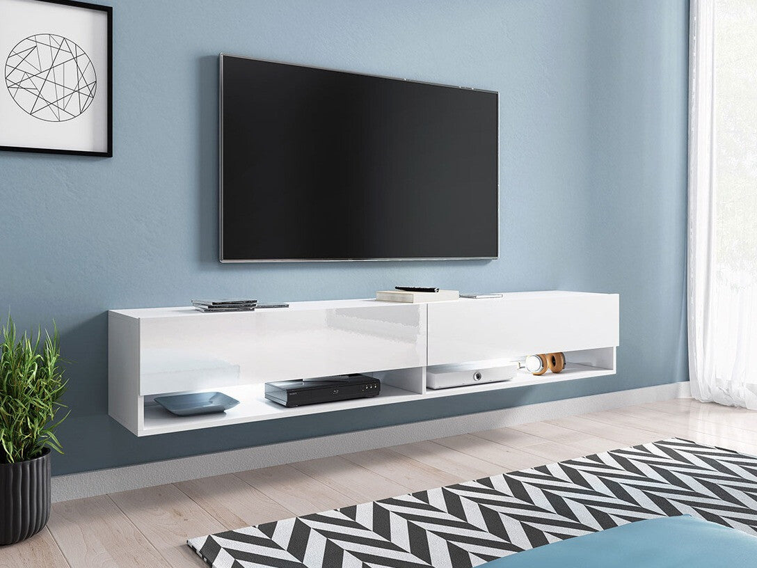 TV-állvány Lowboard A180 (Adenik 180), Led világítás: Igen, Szín: Fehér + Fényes fehér