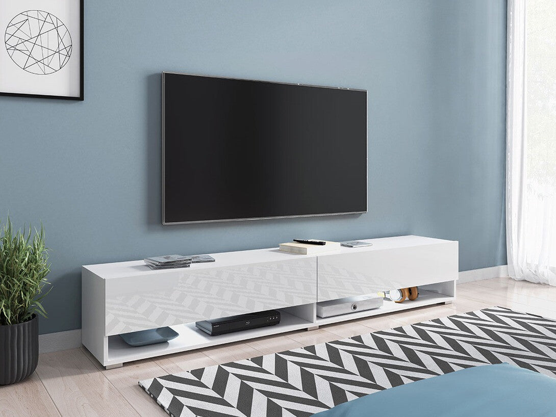 TV-állvány Lowboard A180 (Adenik 180), Led világítás: Igen, Szín: Fehér + Fényes fehér