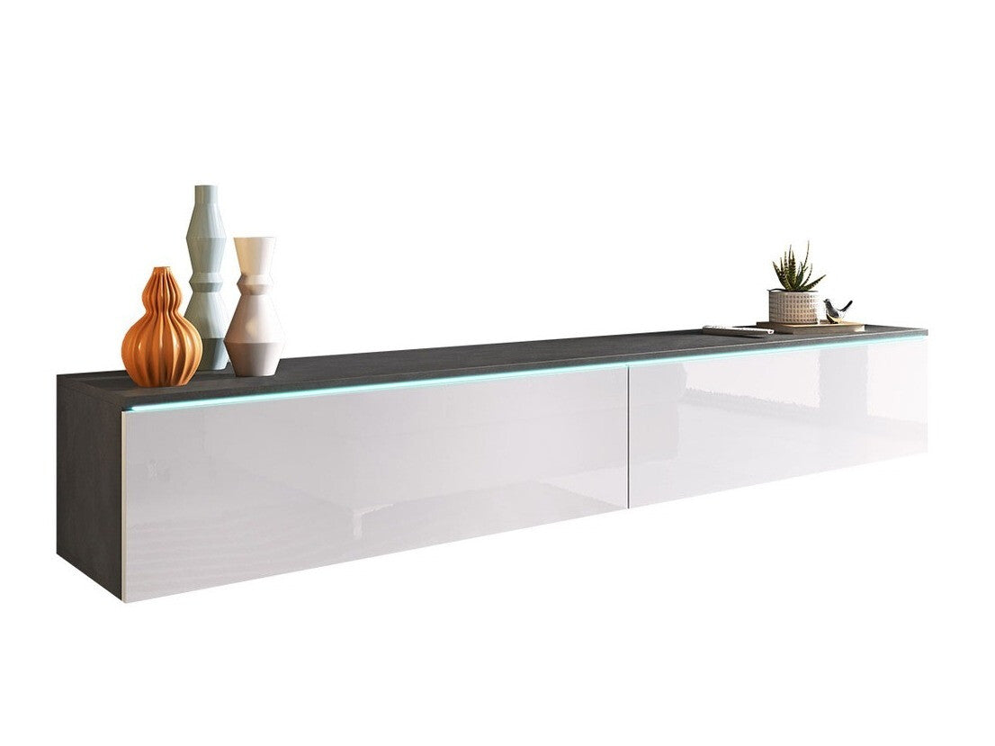 TV-állvány Lowboard D180 (Dlone 180), Led világítás: Nem, Szín: Matera szürke + Fényes fehér