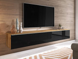 TV-állvány Lowboard D180 (Dlone 180), Led világítás: Nem, Szín: Wotan tölgy + Fényes fekete