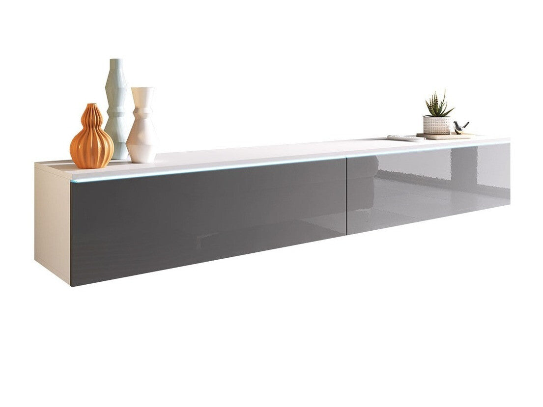 TV-állvány Lowboard D180 (Dlone 180), Led világítás: Nem, Szín: Fehér + Fényes szürke