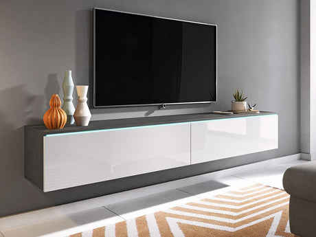 TV-állvány Lowboard D180 (Dlone 180), Led világítás: Igen, Szín: Matera szürke + Fényes fehér