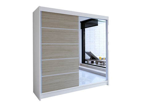 Gardróbszekrény Talin III (Bárasztalr III), Szín: Fehér + Sonoma tölgy, Led világítás: Nem