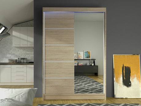 Gardróbszekrény Linem III (Parys III), Szín: Sonoma tölgy, Led világítás: Igen