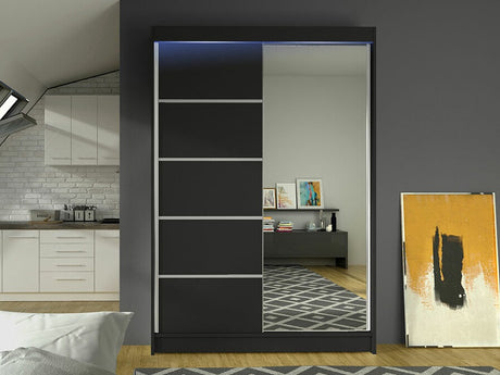 Gardróbszekrény Spint Linem III (Parys III), Szín: Fekete, Led világítás: Igen