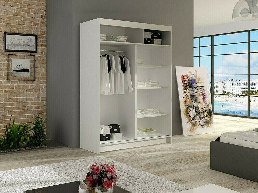 Gardróbszekrény Miami VI (Aldo), Szín: Fehér, Led világítás: Igen