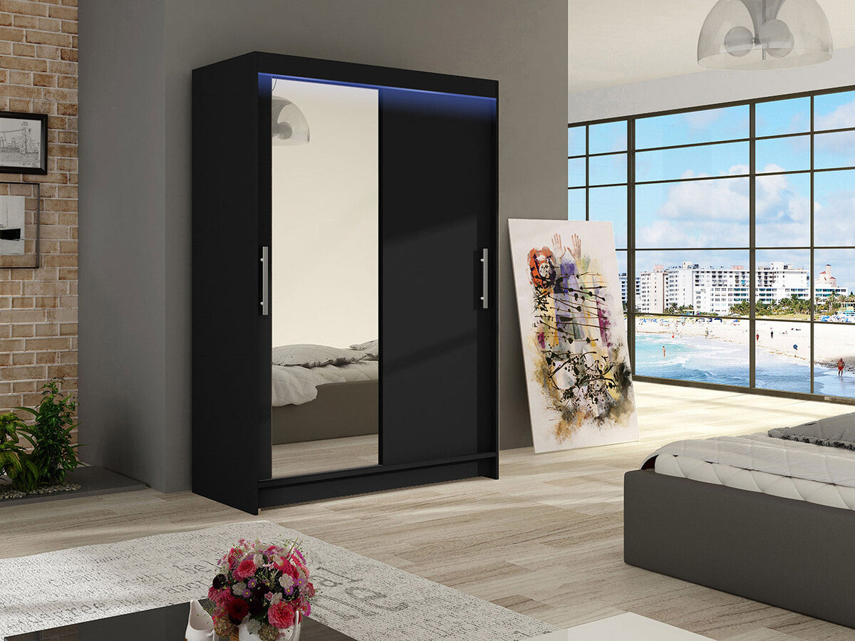 Gardróbszekrény Miami VI (Aldo), Szín: Fekete, Led világítás: Igen