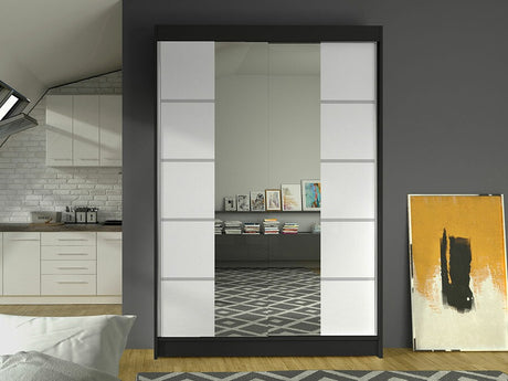 Gardróbszekrény Linem V (Parys V), Szín: Fekete + Fehér, Led világítás: Nem