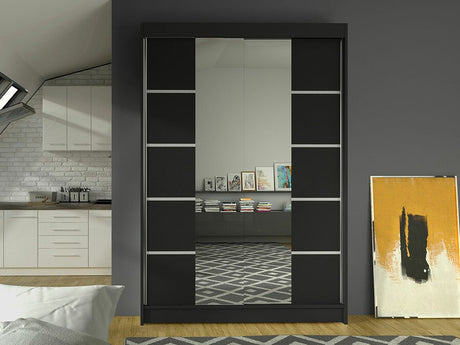 Gardróbszekrény Linem V (Parys V), Szín: Fekete, Led világítás: Nem