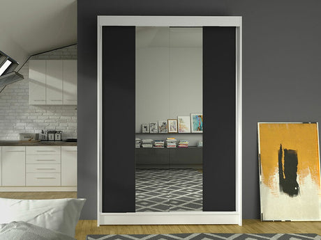 Gardróbszekrény Linem II (Parys II), Szín: Fehér + Fekete, Led világítás: Nem