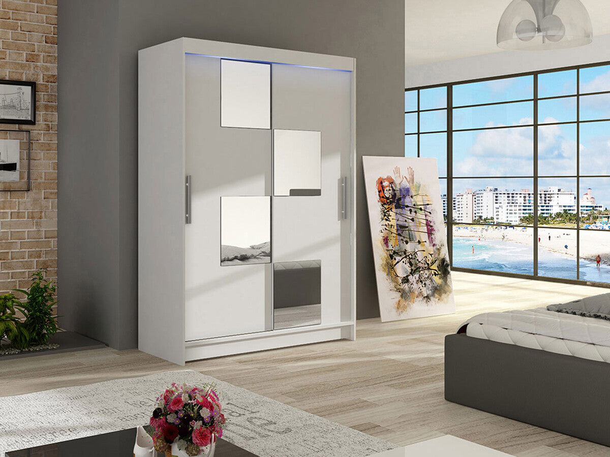 Gardróbszekrény Miami III, Szín: Fehér, Led világítás: Igen
