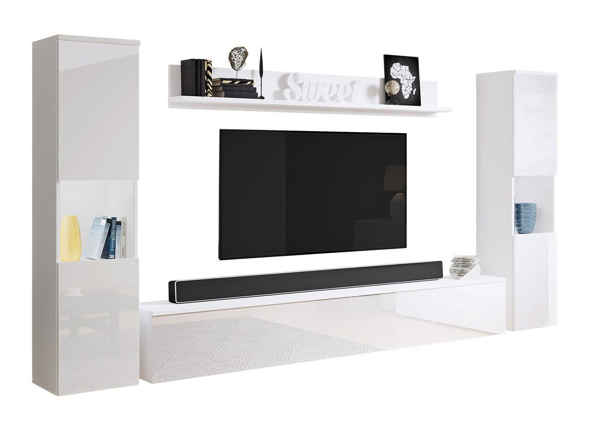 Nappali szett PARIS XL (Bamisio), Szín: Fehér + Fényes fehér, Led világítás: Nem