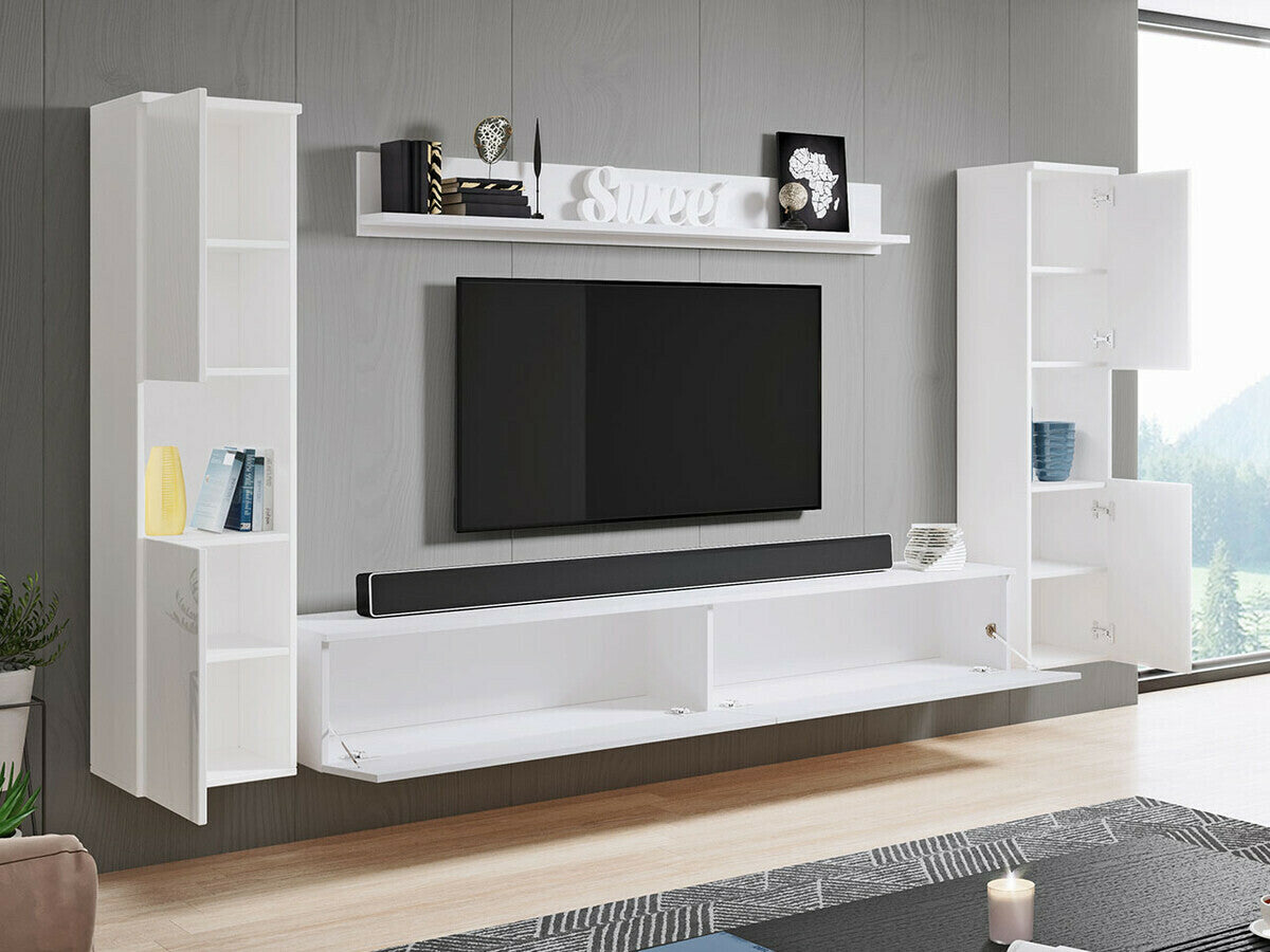 Nappali szett PARIS XL (Bamisio), Szín: Fehér + Fényes fehér, Led világítás: Igen