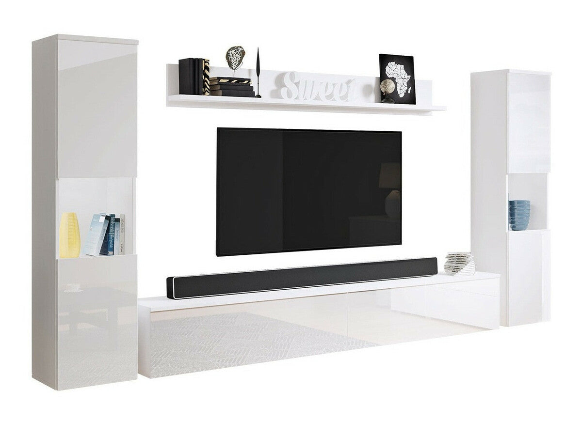Nappali szett PARIS XL (Bamisio), Szín: Fehér + Fényes fehér, Led világítás: Igen