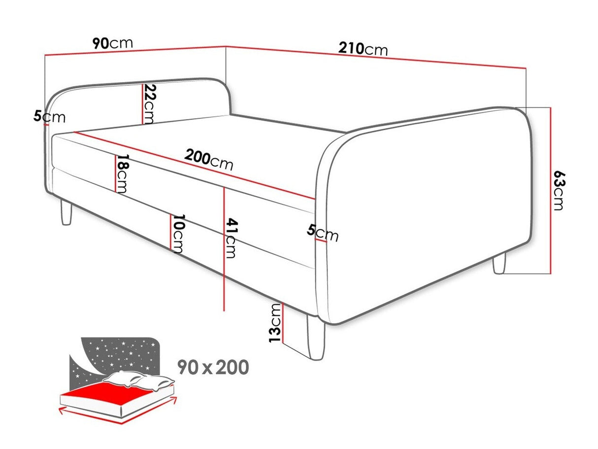 Ágy HOT 3 (Midder 3), Szín: Rico 01, Alvó felület mérete: 90 x 200 cm