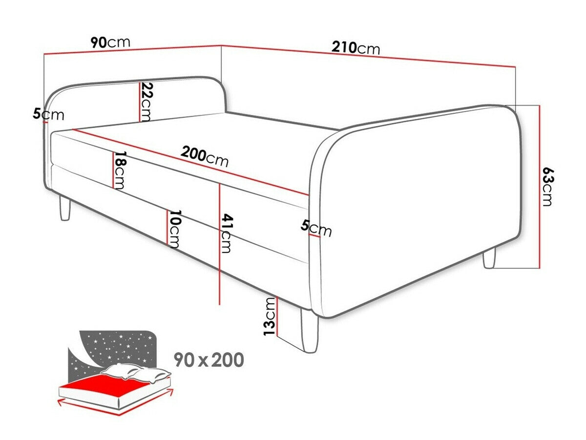 Ágy HOT 3 (Midder 3), Szín: Rico 13, Alvó felület mérete: 90 x 200 cm