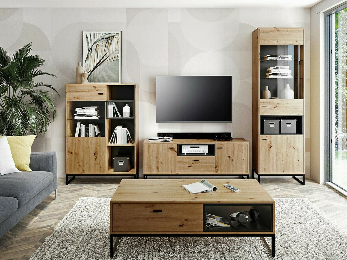 Nappali szett Olier I, Szín: Artisan tölgy + Fekete, Led világítás: Igen