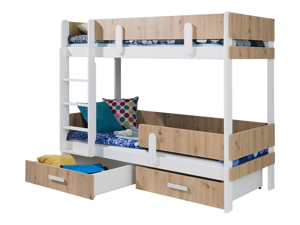 Emeletes ágy ETTORE (Petenti 90), Szín: Fehér + Artisan tölgy, Változatok: Balos