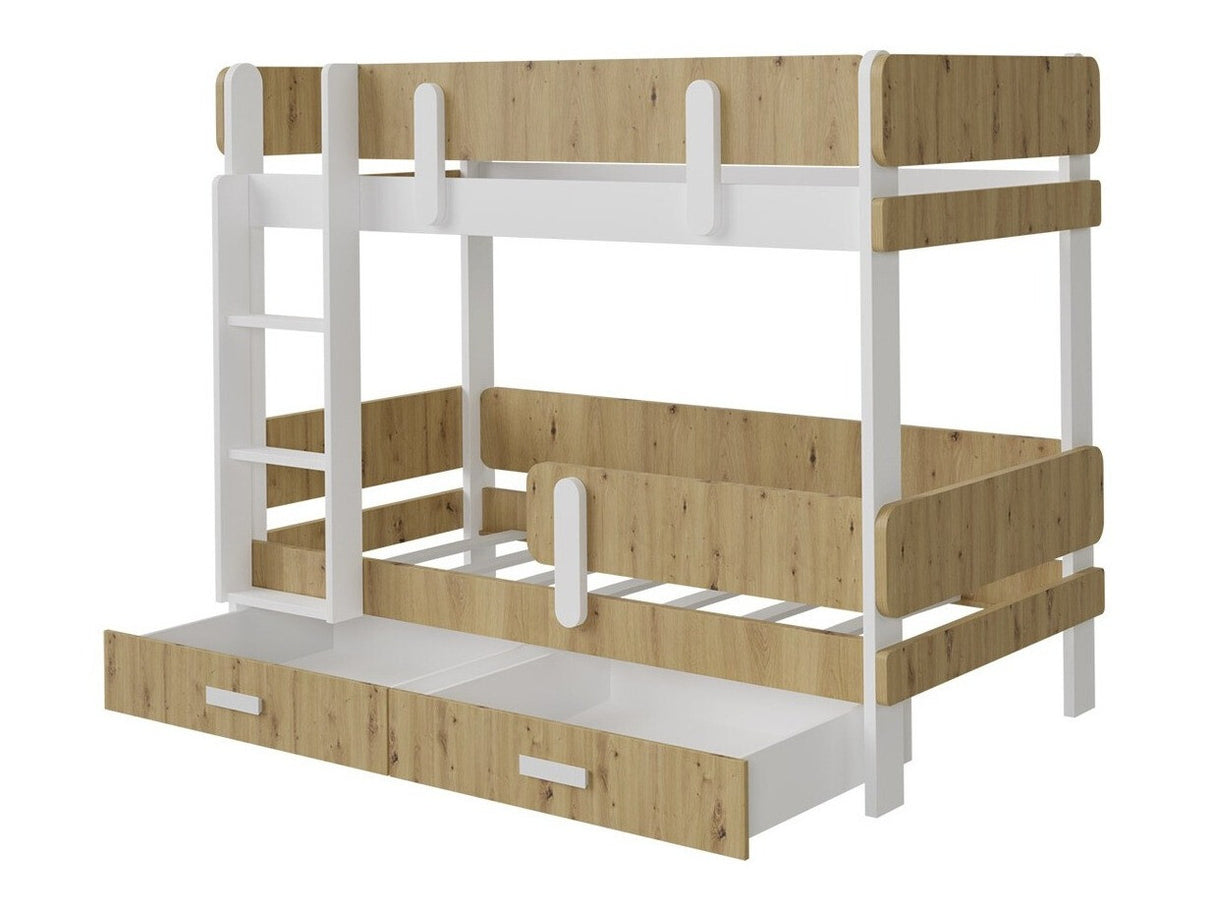 Emeletes ágy ETTORE (Petenti 90), Szín: Fehér + Artisan tölgy, Változatok: Balos