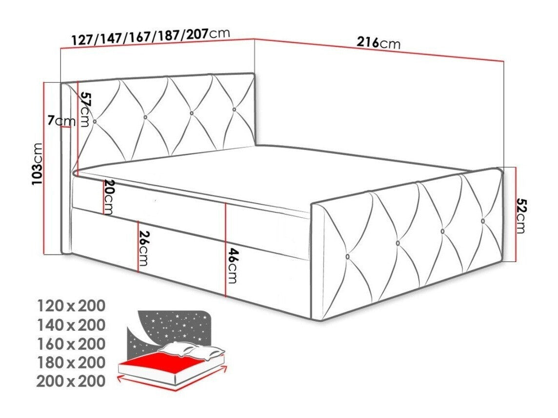 Kontinentális ágy CRYSTAL, Szín: Mono 242, Alvó felület mérete: 120 x 200 cm