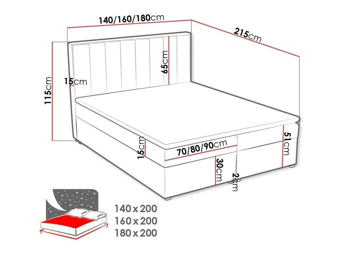 Kontinentális ágy MALMO BOX (Kinec Box), Szín: Kronos 35, Alvó felület mérete: 180 x 200 cm