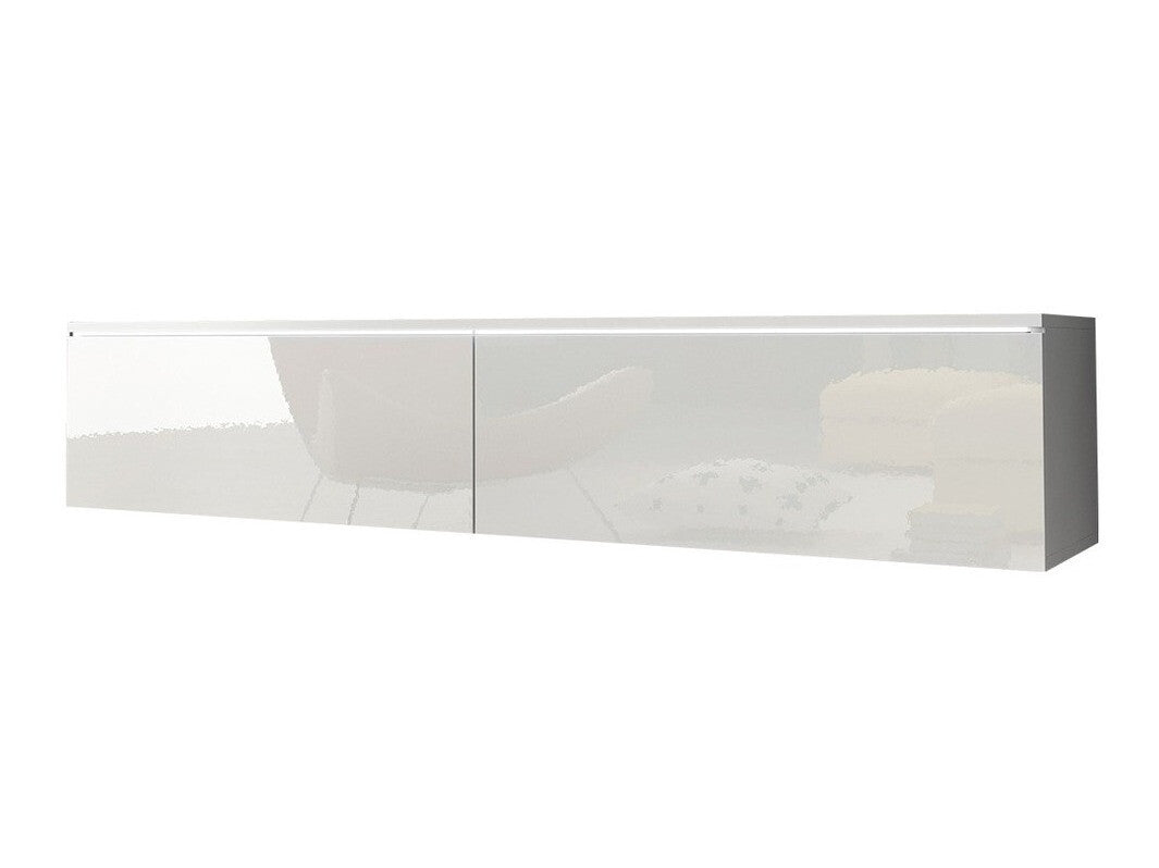 TV-állvány Lowboard D140 (Dlone 140), Led világítás: Igen, Szín: Fehér + Fényes fehér