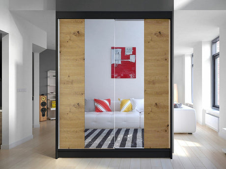 Gardróbszekrény Caminem II (Belgia II), Szín: Fekete + Artisan tölgy, Led világítás: Nem