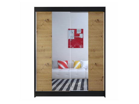 Gardróbszekrény Caminem II (Belgia II), Szín: Fekete + Artisan tölgy, Led világítás: Nem