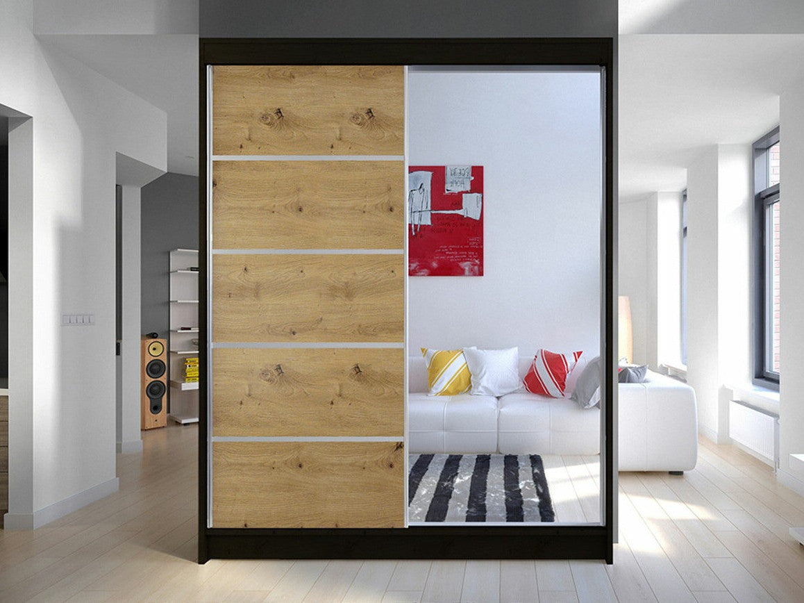 Gardróbszekrény Caminem III (Belgia III), Szín: Fekete + Artisan tölgy, Led világítás: Nem