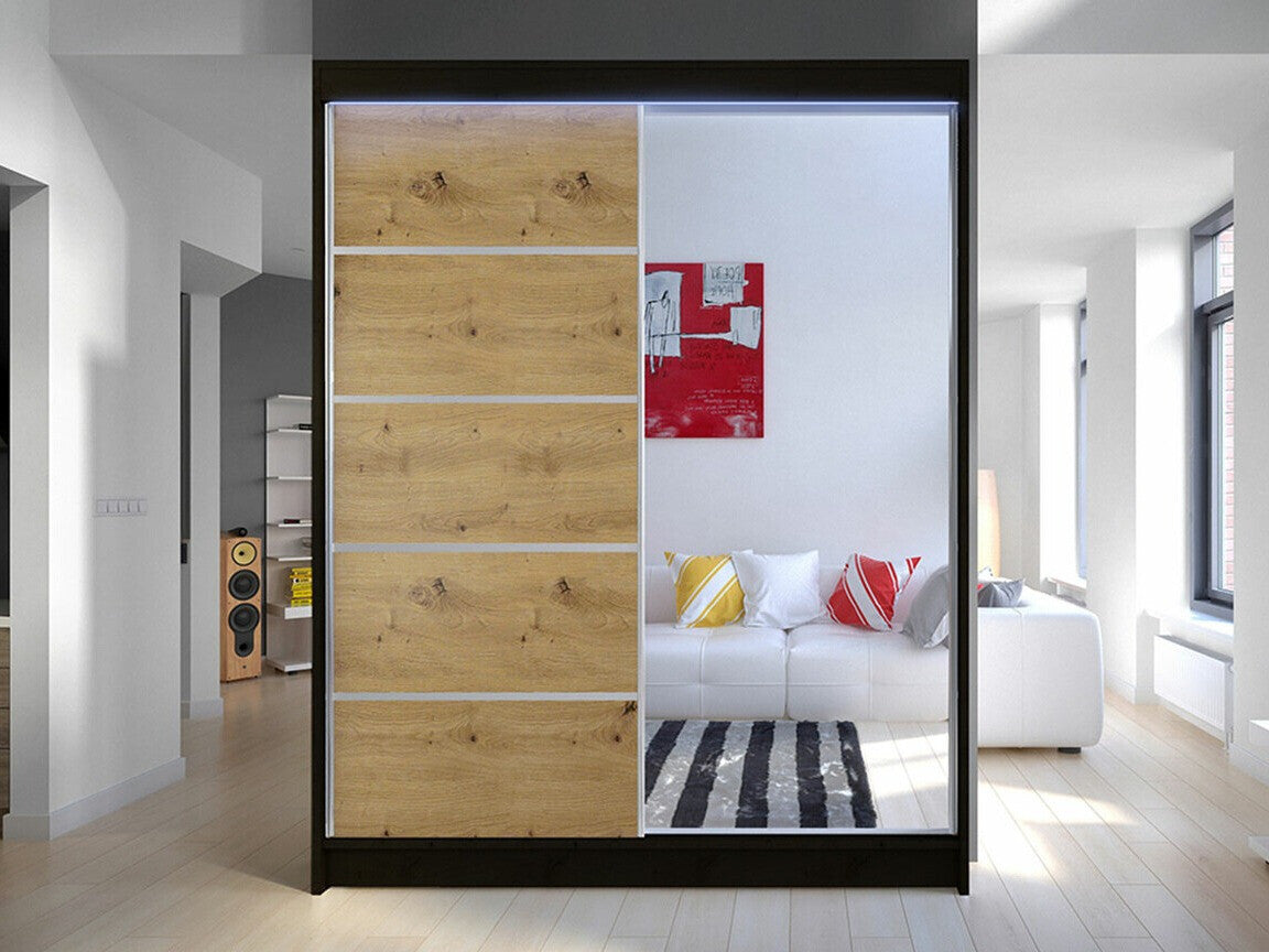 Gardróbszekrény Caminem III (Belgia III), Szín: Fekete + Artisan tölgy, Led világítás: Igen