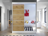 Gardróbszekrény Caminem III (Belgia III), Szín: Fehér + Artisan tölgy, Led világítás: Igen