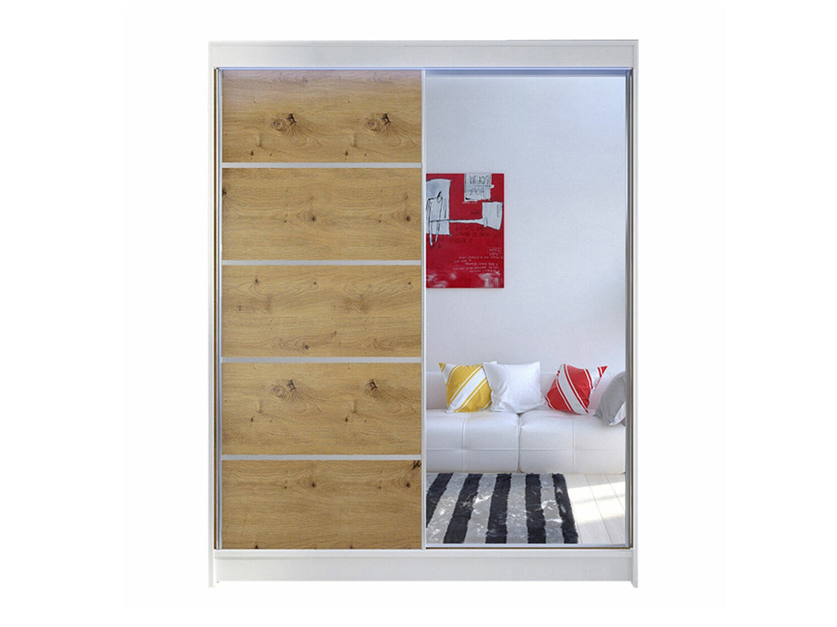Gardróbszekrény Caminem III (Belgia III), Szín: Fehér + Artisan tölgy, Led világítás: Igen