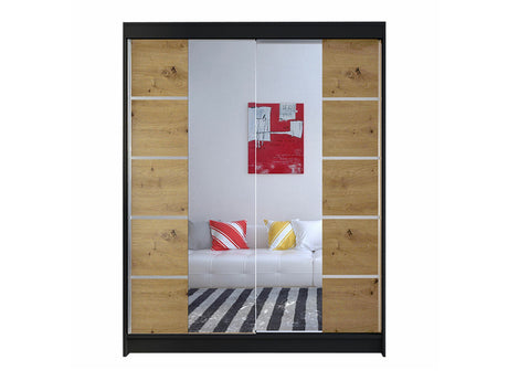 Gardróbszekrény Caminem V (Belgia V), Szín: Fekete + Artisan tölgy, Led világítás: Nem