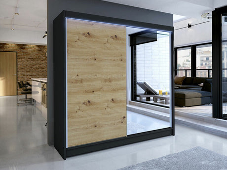 Gardróbszekrény Talin I (Bárasztalr I), Szín: Fekete + Artisan tölgy, Led világítás: Igen