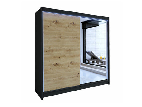 Gardróbszekrény Talin I (Bárasztalr I), Szín: Fekete + Artisan tölgy, Led világítás: Igen