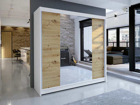 Gardróbszekrény Talin II (Bárasztalr II), Szín: Fehér + Artisan tölgy, Led világítás: Nem