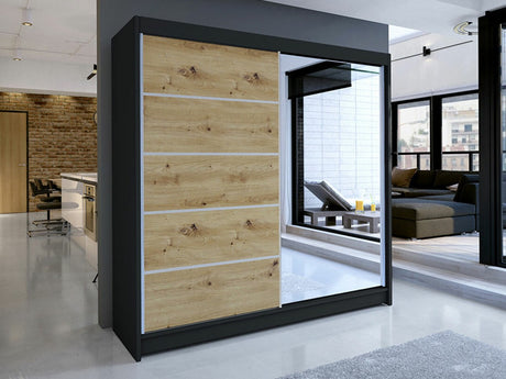 Gardróbszekrény Talin III (Bárasztalr III), Szín: Fekete + Artisan tölgy, Led világítás: Nem