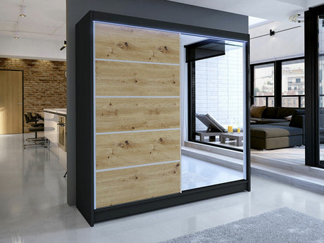 Gardróbszekrény Talin III (Bárasztalr III), Szín: Fekete + Artisan tölgy, Led világítás: Igen