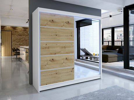 Gardróbszekrény Talin III (Bárasztalr III), Szín: Fehér + Artisan tölgy, Led világítás: Igen