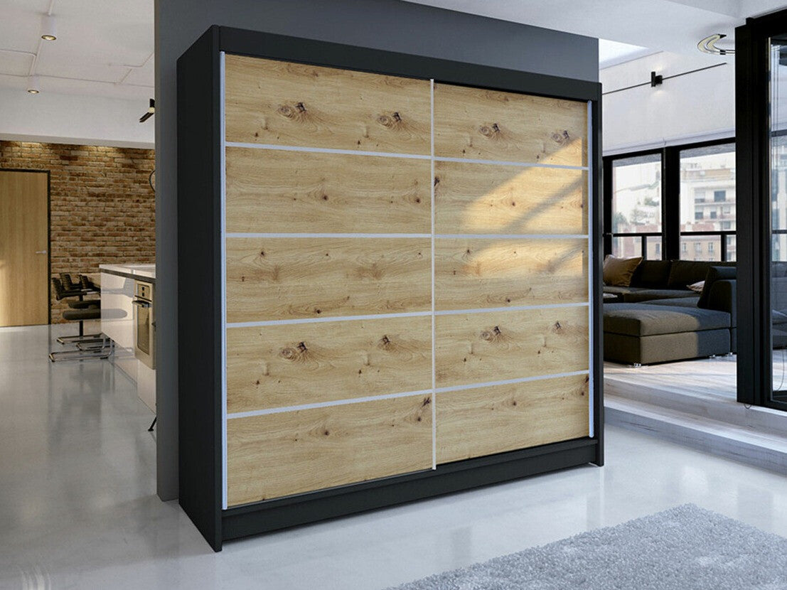 Gardróbszekrény Talin IV (Bárasztalr IV), Szín: Fekete + Artisan tölgy, Led világítás: Nem