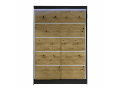 Gardróbszekrény Linem IV (Parys IV), Szín: Fekete + Artisan tölgy, Led világítás: Igen