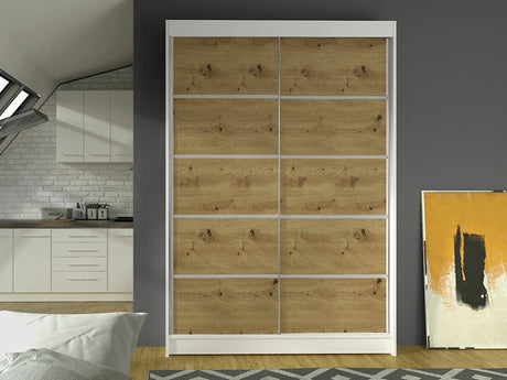 Gardróbszekrény Linem IV (Parys IV), Szín: Fehér + Artisan tölgy, Led világítás: Nem