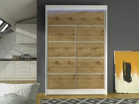 Gardróbszekrény Linem IV (Parys IV), Szín: Fehér + Artisan tölgy, Led világítás: Igen