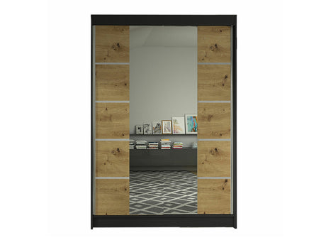 Gardróbszekrény Linem V (Parys V), Szín: Fekete + Artisan tölgy, Led világítás: Nem