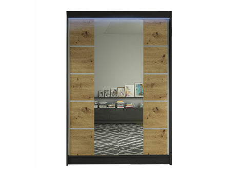 Gardróbszekrény Linem V (Parys V), Szín: Fekete + Artisan tölgy, Led világítás: Igen