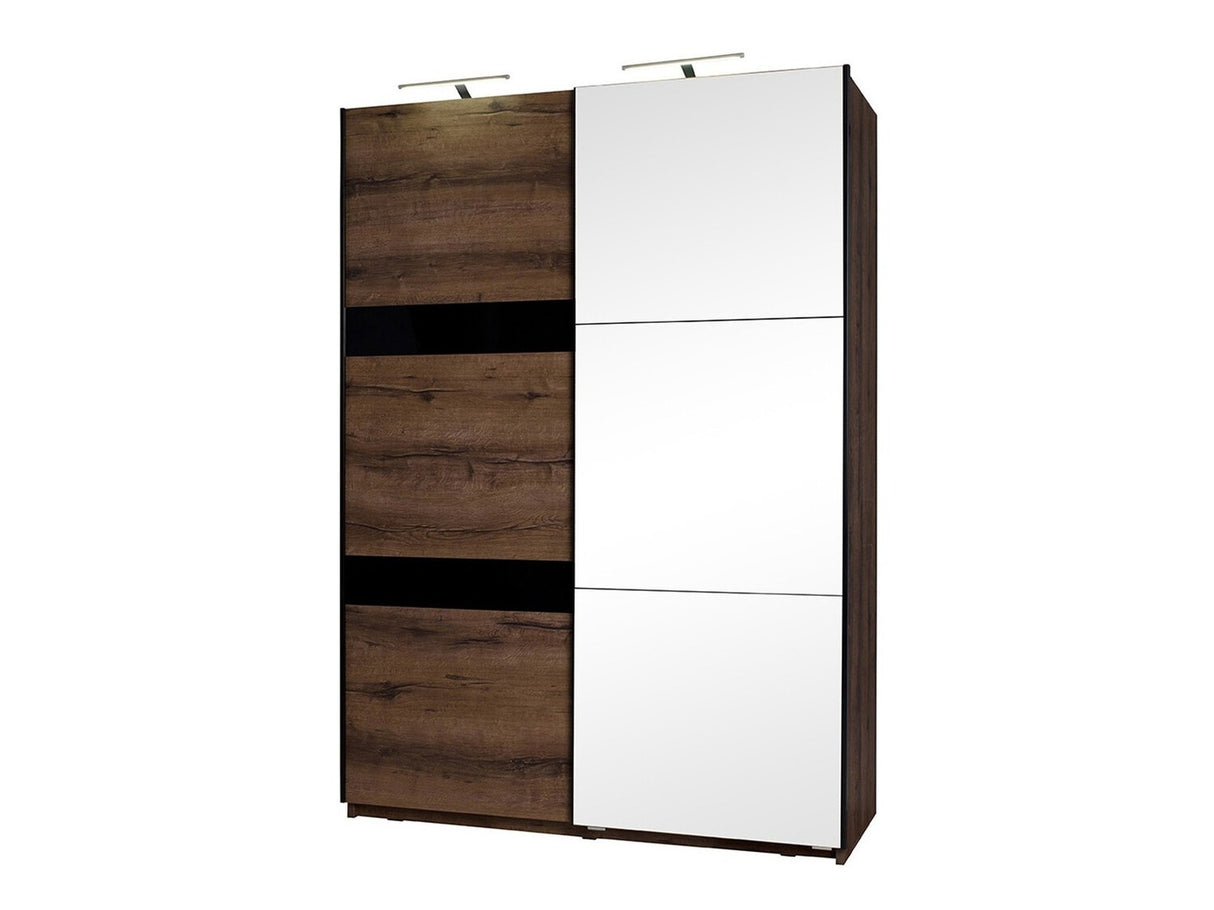 Gardróbszekrény Denver (Verdek SZ150 VD12), Fék: Nem, Tükör: Igen, Led világítás: Igen, Szín: Monastery tölgy + Fényes fekete