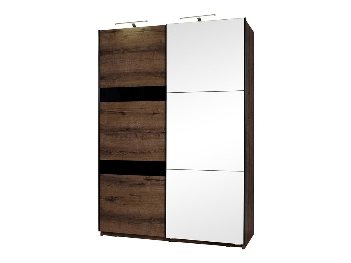 Gardróbszekrény Denver (Verdek SZ150 VD12), Fék: Igen, Tükör: Igen, Led világítás: Igen, Szín: Monastery tölgy + Fényes fekete