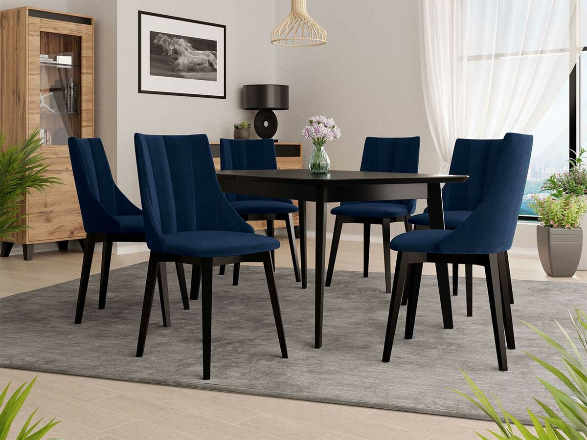 Étkezőgarnitúra Zestaw 07 6xS97 SKANDI 140x80, Szék színe: Fekete + Magic Velvet 2216, Asztal színe: Fekete