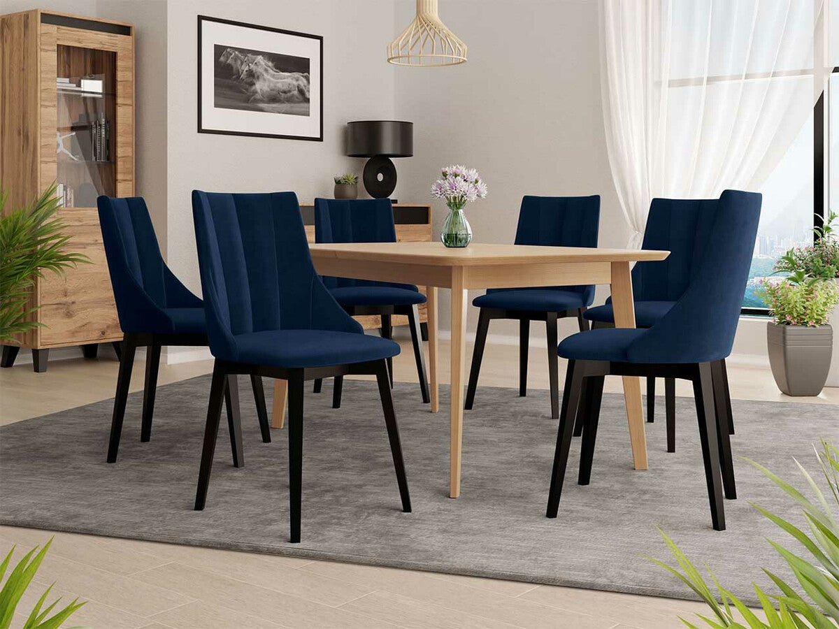 Étkezőgarnitúra Zestaw 07 6xS97 SKANDI 140x80, Szék színe: Fekete + Magic Velvet 2216, Asztal színe: Barna