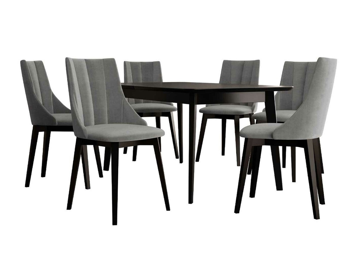 Étkezőgarnitúra Zestaw 07 6xS97 SKANDI 140x80, Szék színe: Fekete + Magic Velvet 2217, Asztal színe: Fekete